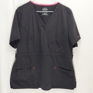 3/$30 Cherokee Workwear Black Mock Wrap Scrub Top